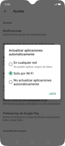 Para activar la actualización automática de apps utilizando la red móvil, pulsa En cualquier red.