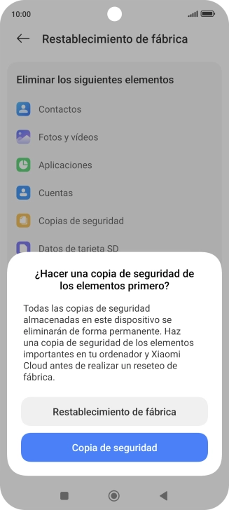Pulsa Restablecimiento de fábrica.