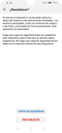 Pulsa RESTABLECER. Espera unos instantes mientras el teléfono restablece la configuración predeterminada. Sigue las indicaciones de la pantalla para configurar el teléfono y dejarlo listo para su uso.