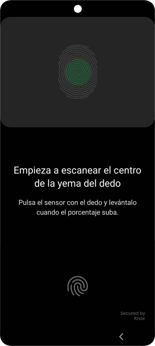 Sigue las indicaciones de la pantalla para crear una huella digital como código de seguridad.