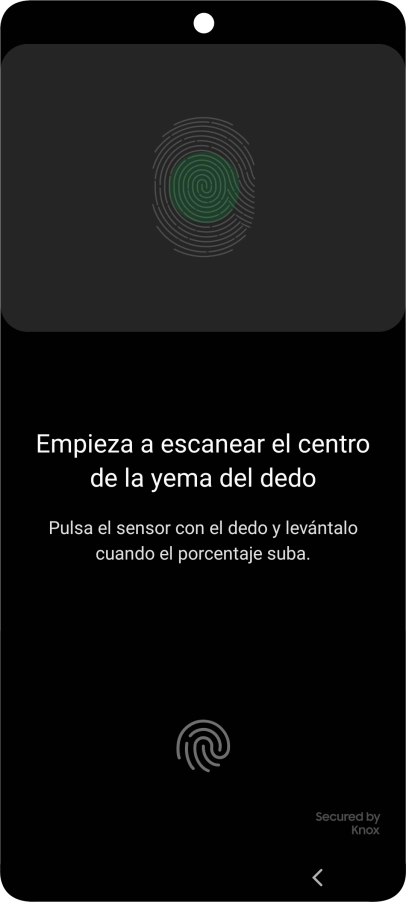 Sigue las indicaciones de la pantalla para crear una huella digital como código de seguridad.