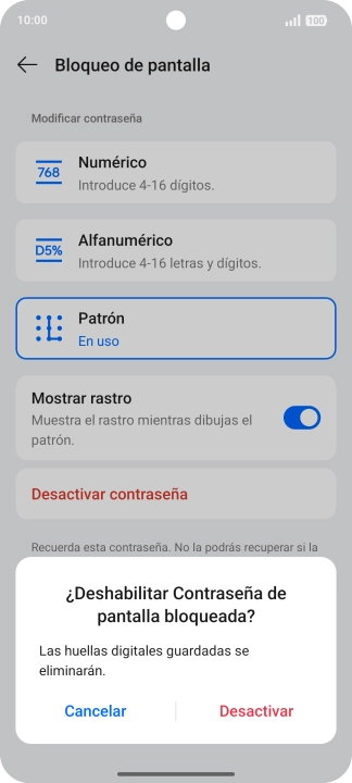 Pulsa Desactivar e introduce el código de seguridad extra que has creado anteriormente.