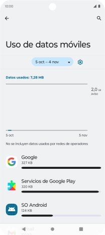 El consumo de datos por cada aplicación aparece bajo el nombre de la aplicación.