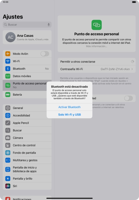 Si la función de wifi está activada, pulsa Solo Wi-Fi y USB.