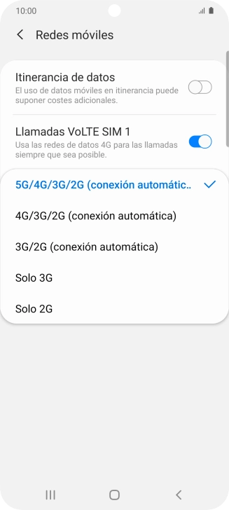 Pulsa el tipo de red deseado.