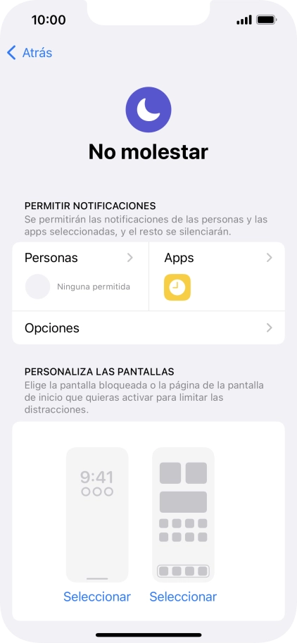 Pulsa Personas y sigue las indicaciones de la pantalla para seleccionar de qué contactos quieres recibir llamadas y notificaciones cuando No molestar está activado.