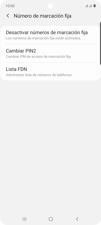 Pulsa Desactivar números de marcación fija.