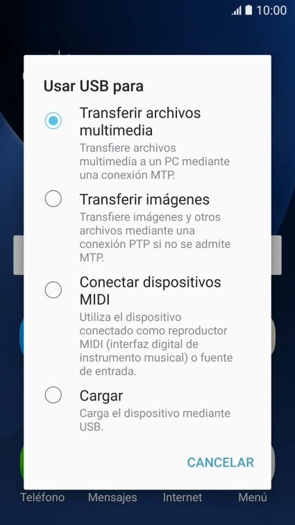 Pulsa Transferir archivos multimedia para activar la función.