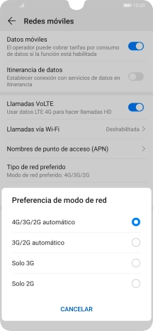 Pulsa el tipo de red deseado.