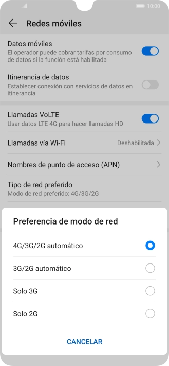 Pulsa el tipo de red deseado.