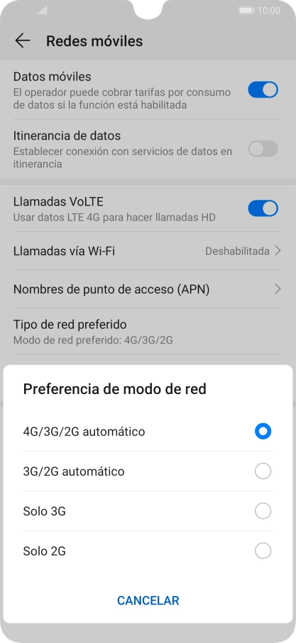 Pulsa el tipo de red deseado.