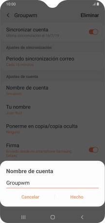 Introduce el nombre deseado de la cuenta de correo electrónico y pulsa Hecho.