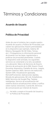 Pulsa en el campo  para aceptar los términos y condiciones.