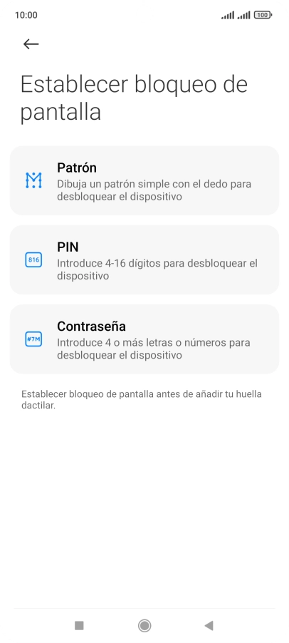 Pulsa el código de seguridad deseado.