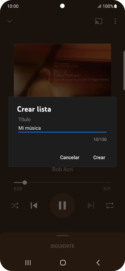Introduce el nombre deseado de la lista de reproducción y pulsa Crear.