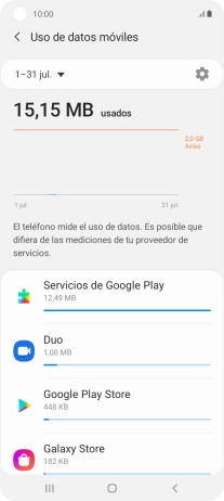 El consumo de datos por cada aplicación aparece bajo el nombre de la aplicación.