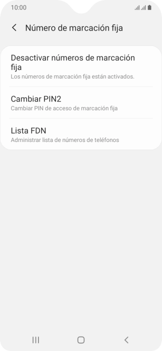 Pulsa Desactivar números de marcación fija.