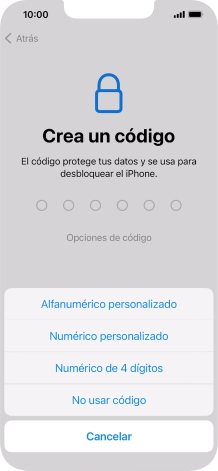 Sigue las indicaciones de la pantalla para activar el uso del código de seguridad o pulsa No usar código.