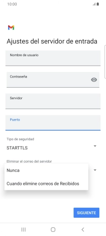 Pulsa Nunca para conservar los correos electrónicos en el servidor cuando los borras del teléfono.