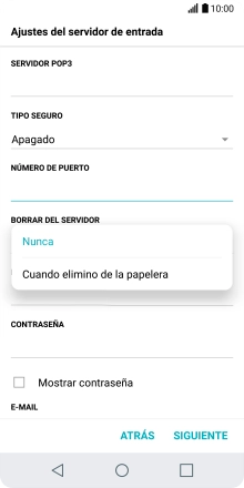 Pulsa Nunca para conservar los correos electrónicos en el servidor cuando los borras del teléfono.