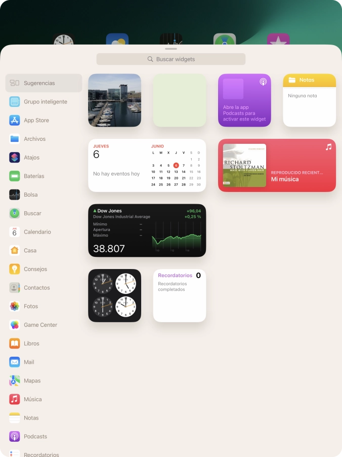 Pulsa el widget deseado.