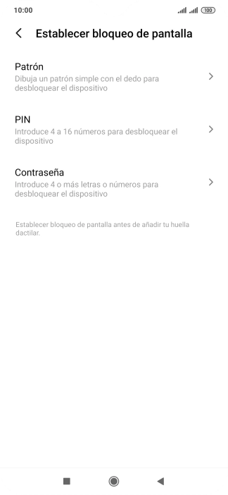 Pulsa el código de seguridad deseado y sigue las indicaciones de la pantalla para crear un código de seguridad del teléfono adicional.