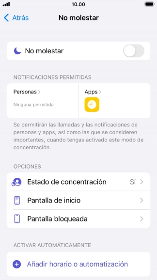 Pulsa Personas y sigue las indicaciones de la pantalla para seleccionar de qué contactos quieres recibir llamadas y notificaciones cuando No molestar está activado.