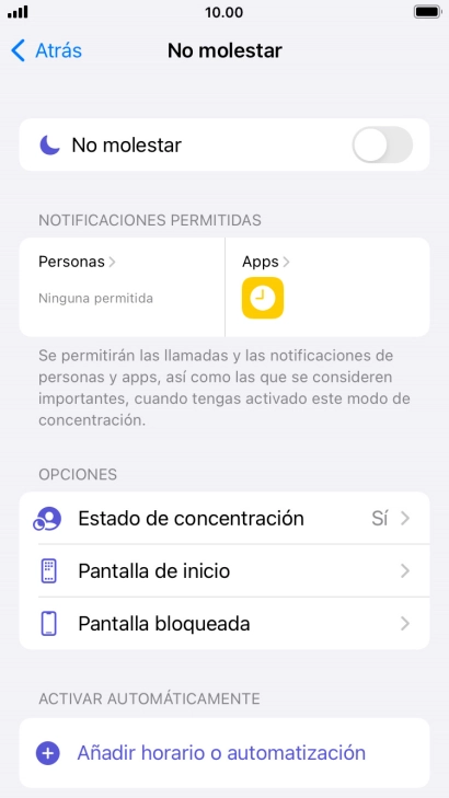 Pulsa Personas y sigue las indicaciones de la pantalla para seleccionar de qué contactos quieres recibir llamadas y notificaciones cuando No molestar está activado.