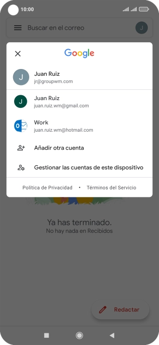 Pulsa la cuenta de correo electrónico deseada.