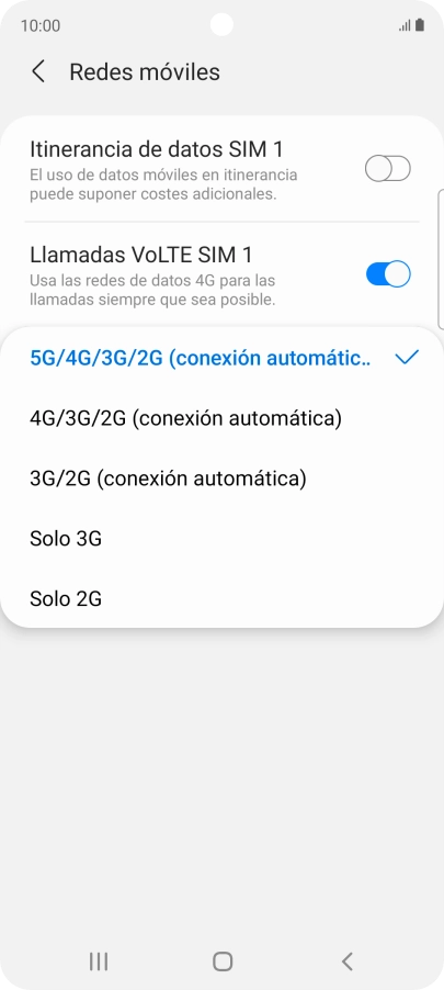Pulsa el tipo de red deseado.