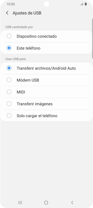 Pulsa Transferir archivos/Android Auto.