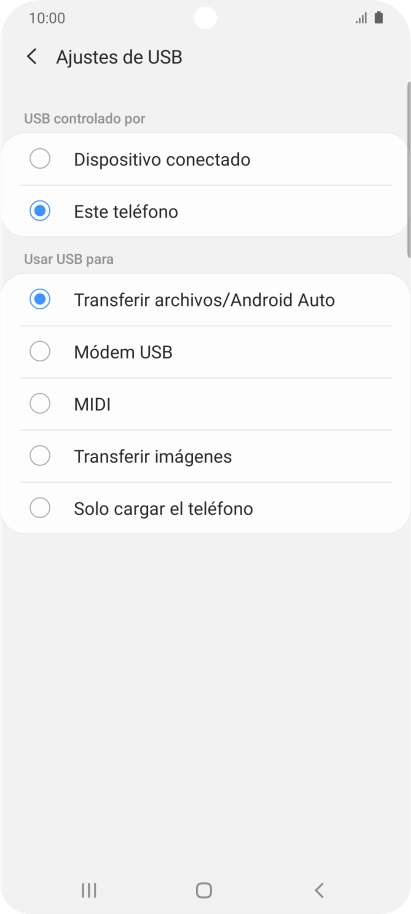 Pulsa Transferir archivos/Android Auto.