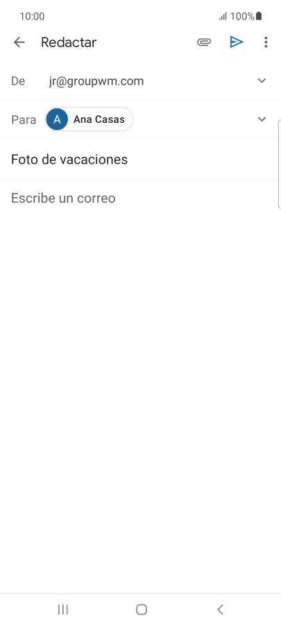 Pulsa en el campo de escritura  y escribe el texto del correo electrónico.