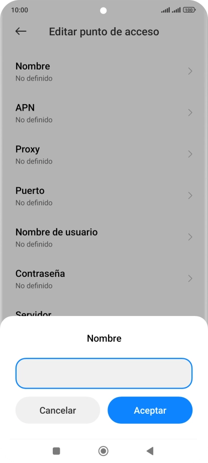 Introduce Vodafone Internet y pulsa Aceptar.