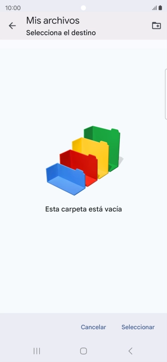 Si deseas crear una nueva carpeta, pulsa el icono de nueva carpeta y sigue las indicaciones de la pantalla para crearla.