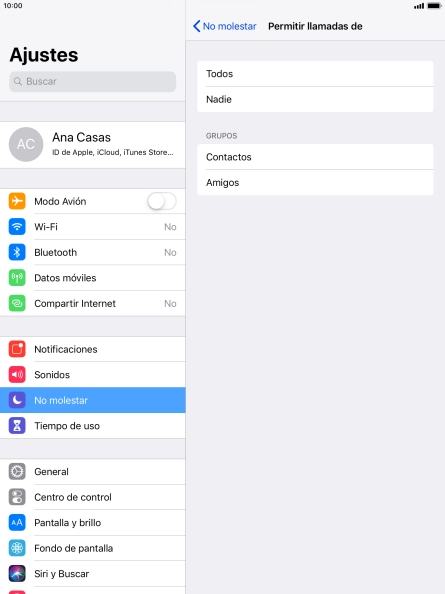 Pulsa el ajuste deseado para seleccionar qué contactos te pueden llamar cuando la función de 