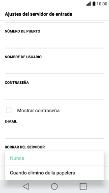 Pulsa Nunca para conservar los correos electrónicos en el servidor cuando los borras del teléfono.