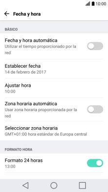 Pulsa Fecha y hora automática para activar la función.