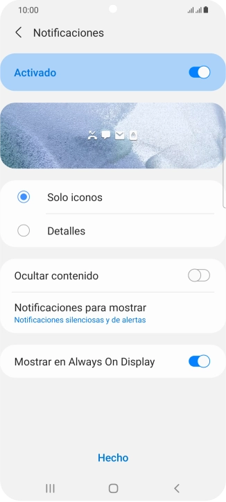 Pulsa los ajustes deseados para activarlos o desactivarlos.