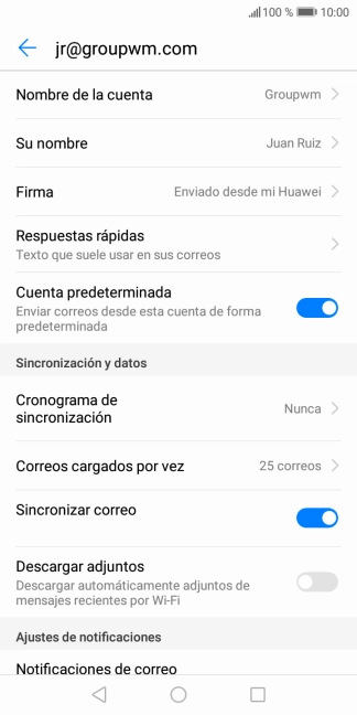 Pulsa Nombre de la cuenta e introduce el nombre de la cuenta de correo electrónico.