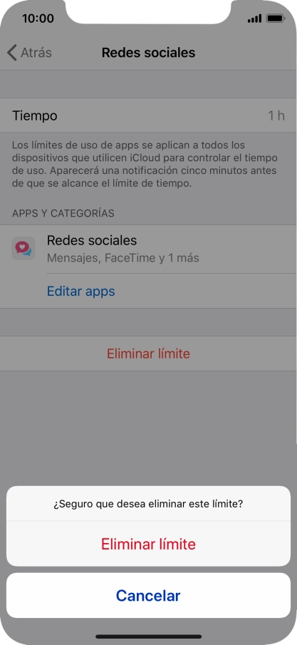 Pulsa Eliminar límite.