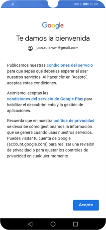 Pulsa Acepto y sigue las indicaciones de la pantalla para seleccionar los ajustes de tu cuenta de Google.