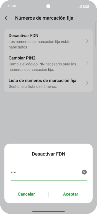 Introduce el código PIN2 y pulsa Aceptar.