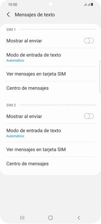 Pulsa Centro de mensajes bajo la tarjeta SIM deseada.