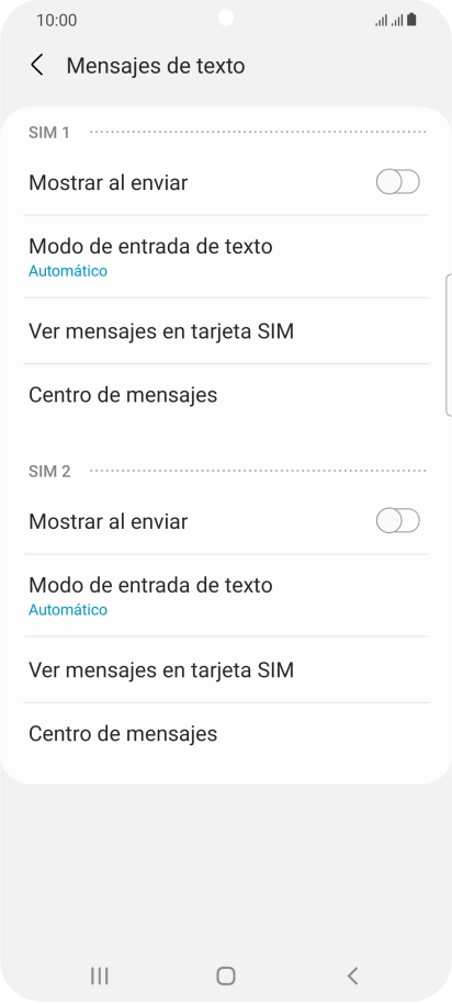 Pulsa Centro de mensajes bajo la tarjeta SIM deseada.