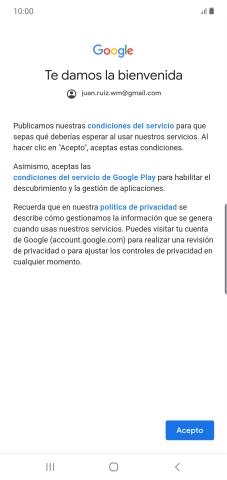 Pulsa Acepto y sigue las indicaciones de la pantalla para seleccionar los ajustes de tu cuenta de Google.