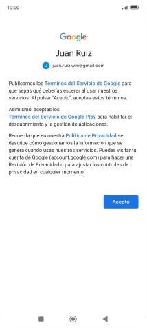 Pulsa Acepto y sigue las indicaciones de la pantalla para seleccionar los ajustes de tu cuenta de Google.