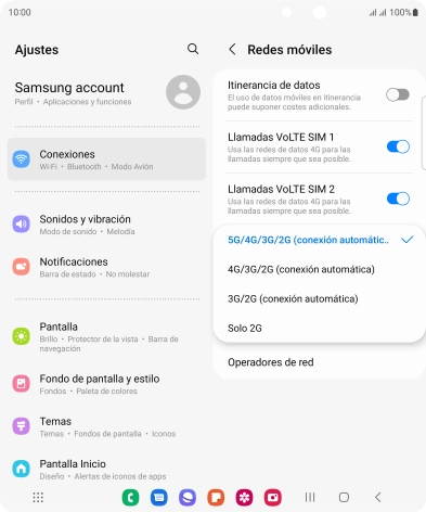 Pulsa el tipo de red deseado.