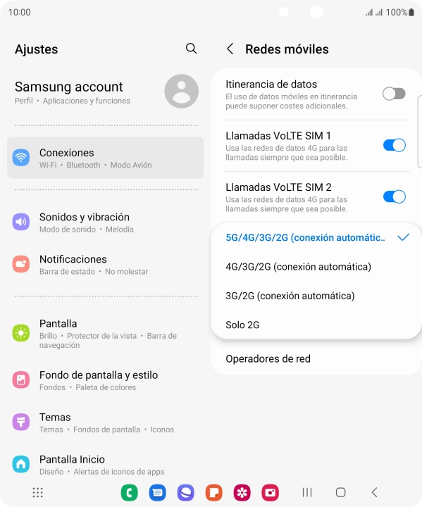 Pulsa el tipo de red deseado.