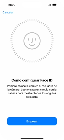 Pulsa Empezar y sigue las indicaciones de la pantalla para crear un código de seguridad con la función de reconocimiento facial (Face ID).
